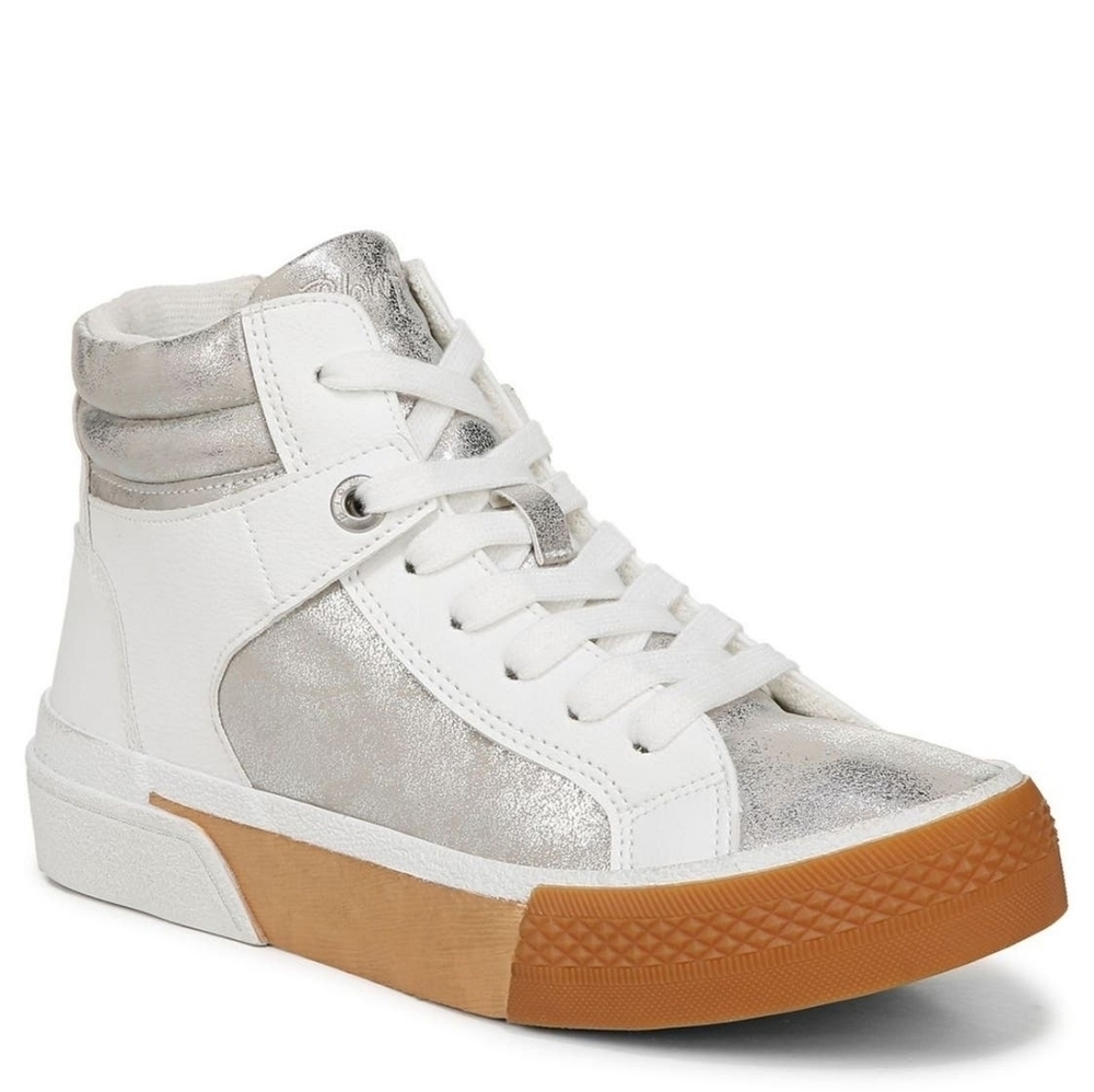 Blowfish Silver and White High-Top Zippered Sneakers 6.5 New